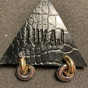New Luv AJ Plated Brass Two Tone Hoop Earrings 1”NWT $95